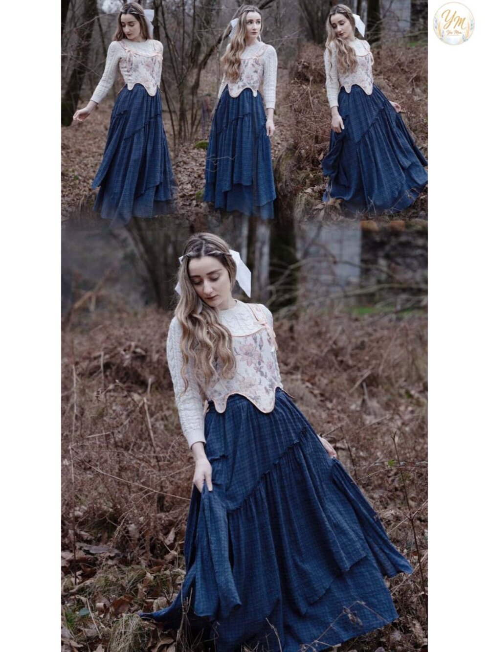 Flowy Plaid Maxi Skirt A-Line Renaissance Pirate Tiered Asymmetric - Picture 6 of 6